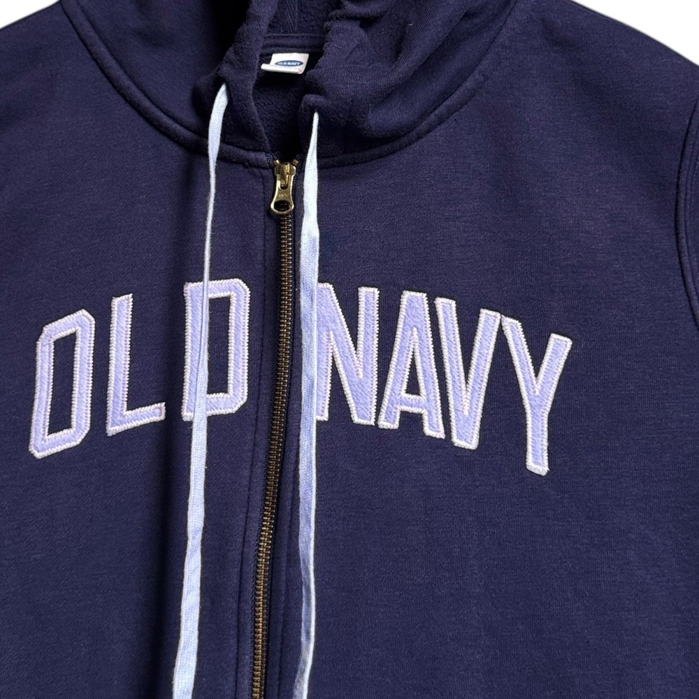 Old Navy XL Custom Dyed Navy Blue Zip Up Fleece Hoodie Embroidered Spellout Logo